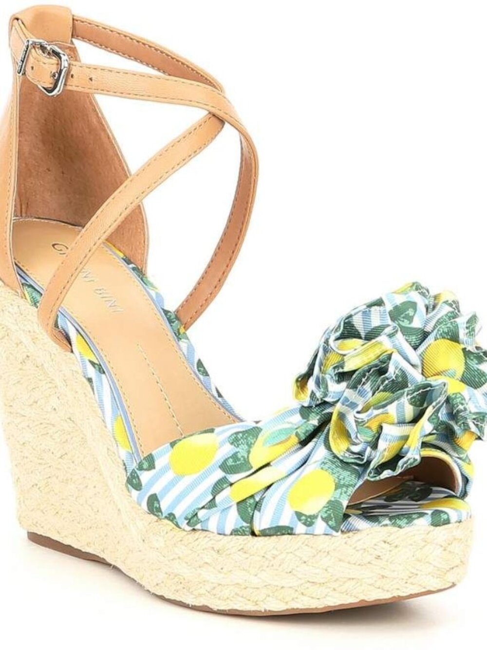 Gianni Bini Sharmae Lemon Print Espadrille Wedge Heels - Size 7